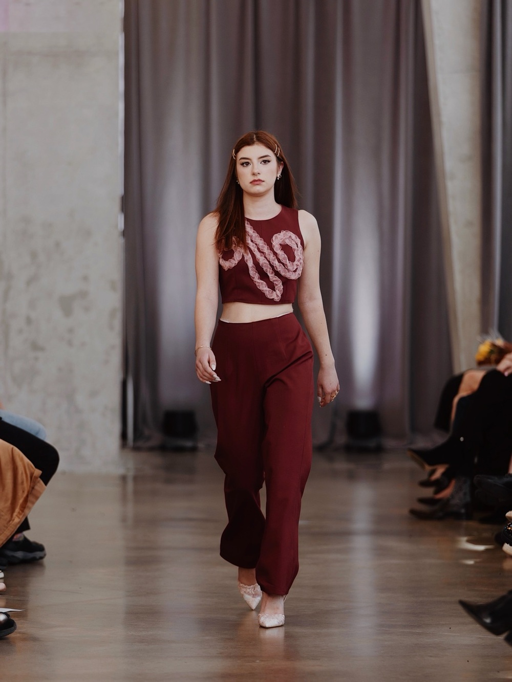 Women's Maroon Crop Top & Wide-Leg Pants Set - Maroon